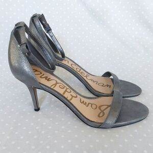 Sam Edelman Patti Metallic Pewter Ankle Strap Open Toe Heels